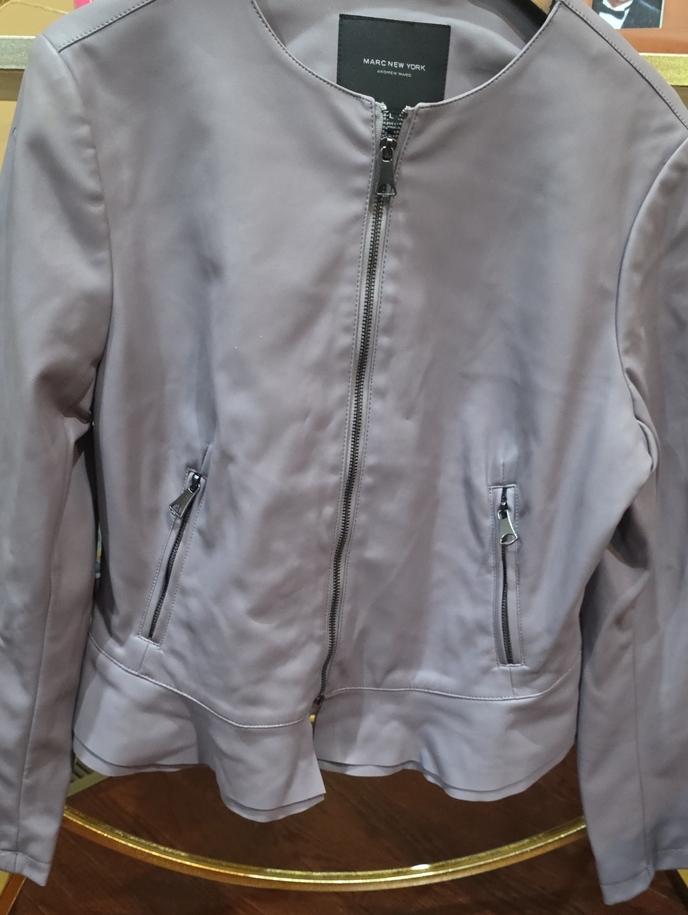 Marc New York Lavender-Grey Zip Leather Jacket